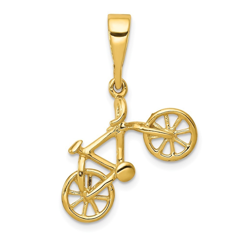 14k Yellow Gold Small Travel Polished 3D Bicycle Necklace Charm Pendant